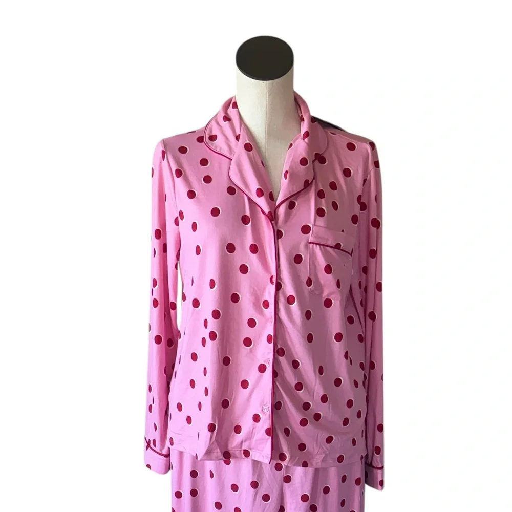 NWT Kate Spade Short Sleeve Notch Collar  Pajama 2PCS Set Pink Red Medium